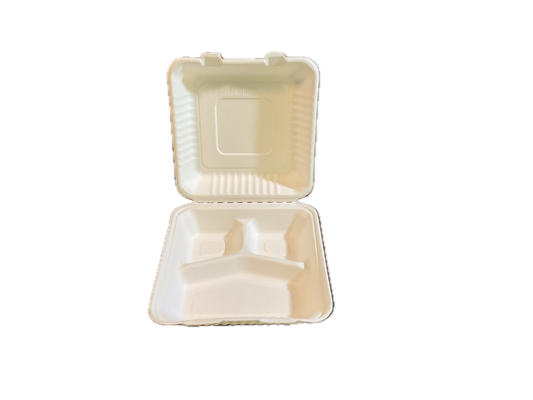 Fiber Sugarcane Clamshells container 9x9x3(H) 3 Compartment 200/case