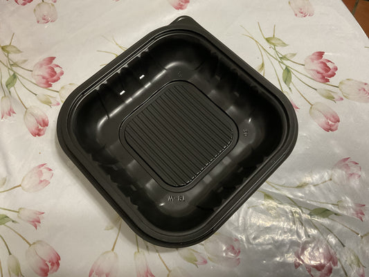 9x9”x3.5(H)PP Black Tray With Translucent Lid-Not Hinged 100 unit case