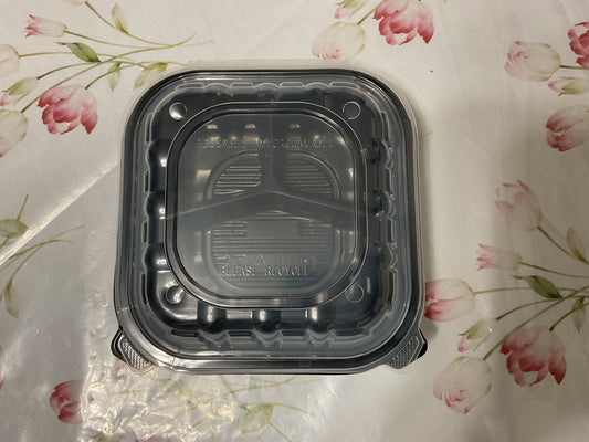 9”x9”3-Conpartment Black/Clear Take out Clamshell 150 case