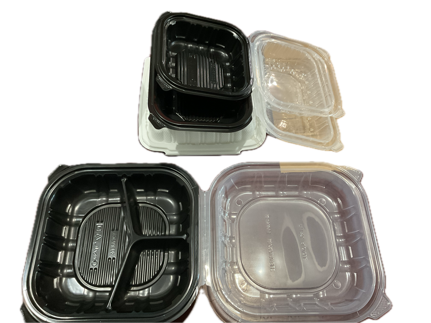 9”x9”3(H) 3 Conpartment Black/Clear Take out Clamshell 150 case