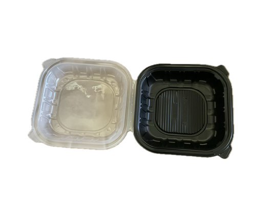 9”x9”1-Compartment Black/Clear Take out Clamshell 150 case